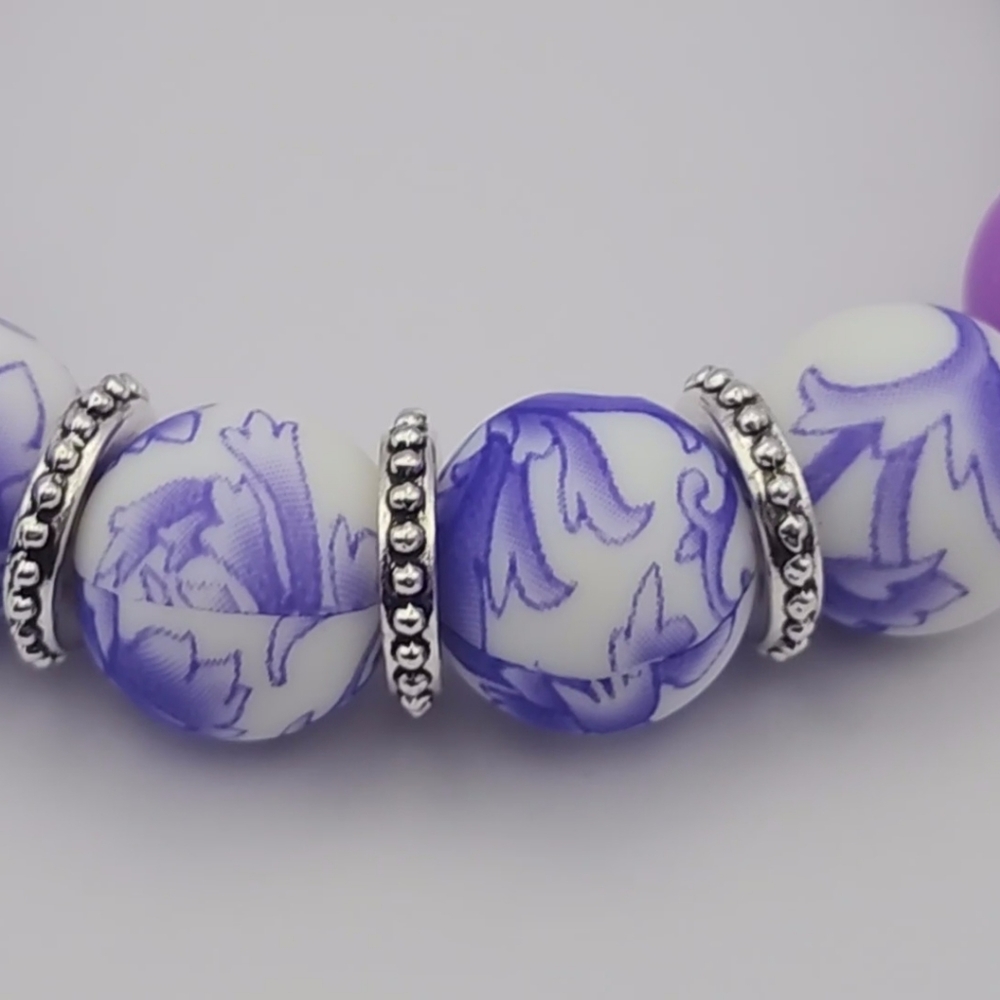 Purple silicone beaded stretch bracelet Design by FreeSpirit (Me!) - Picture 5 of 12